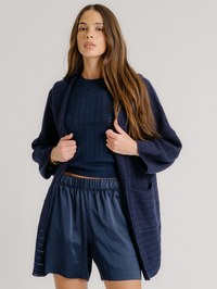 Brynn Pull On Silk Short in Midnight Navy by SABLYN - View 2