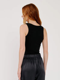 Back view of the SABLYN Coco Scoop Neck Tank in Black showing the rib knit and scoop back