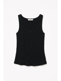 Flat lay of the SABLYN Coco Scoop Neck Tank in Black, a fitted rib knit tank