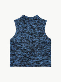 Front flat view of the SABLYN Giada Roll Neck Tank in Coast Blue Multi, a sleeveless multi-tone knit