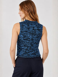 Back view of the SABLYN Giada Roll Neck Tank in Coast Blue Multi showing the sleeveless knit shape