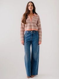 Maddie Cropped Stripe Polo in Melon by SABLYN - View 3