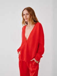 SABLYN Samson Relaxed Saddle Raglan Cardigan in Scarlet – Image 1