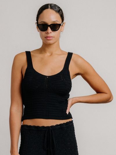 Thea Scoop Neck Tank in Black