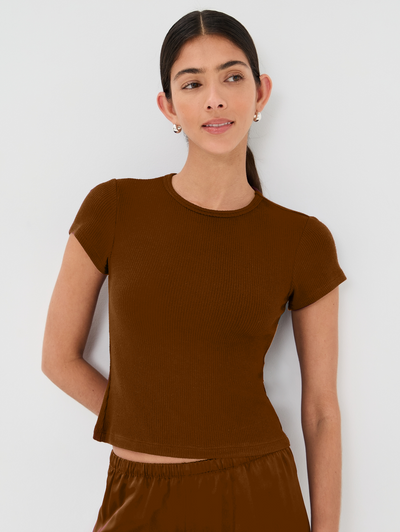 Yael Cropped Crewneck Baby Tee in Tobacco