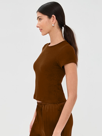 Yael Cropped Crewneck Baby Tee in Tobacco by SABLYN - View 2
