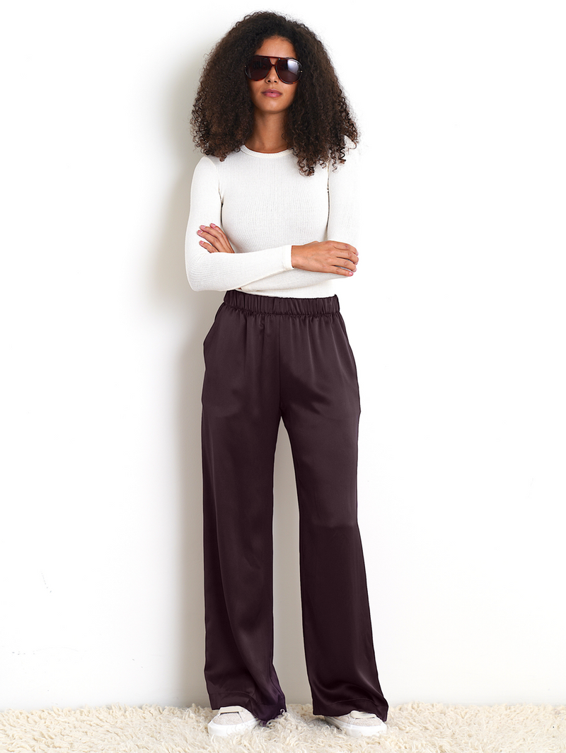 Brynn Wide-Leg Silk Pants in Oak Tree