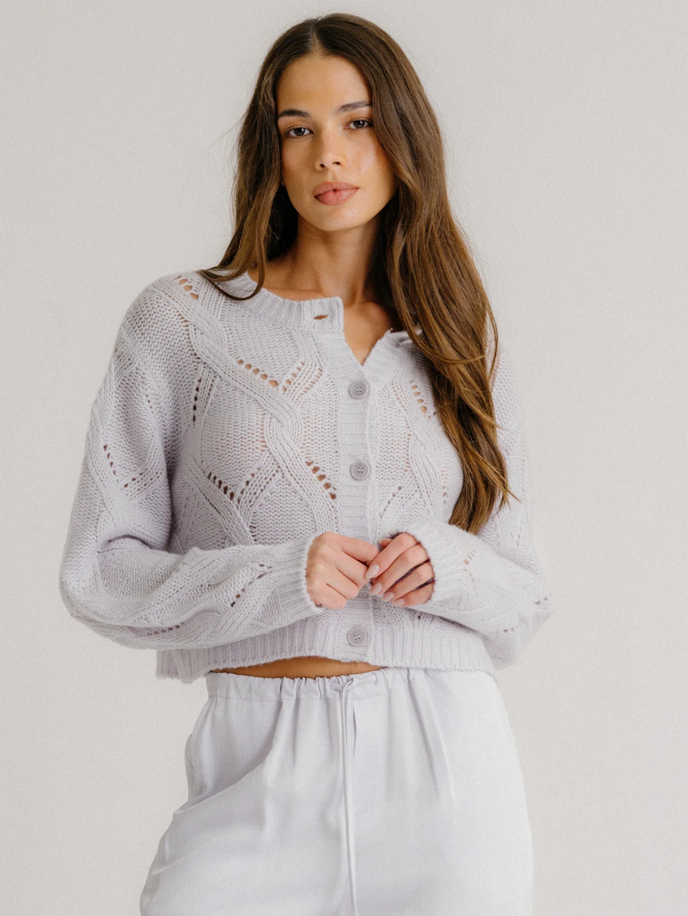Emmanuel Cable Knit Cashmere Cardigan in Skye