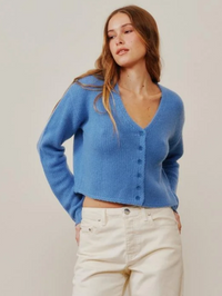 Bianco Cropped V Neck Cardigan in Coastal Blue