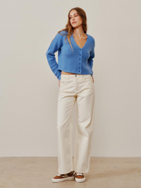 Bianco Cropped V Neck Cardigan in Coastal Blue