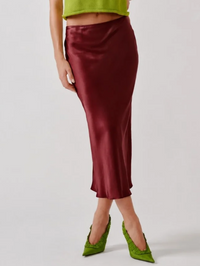 Miranda Scallop Trim Bias Cut Pull on Skirt in Cabernet