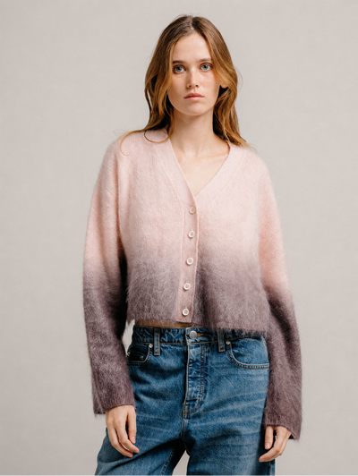 Jolie F Cropped Ombre Crewneck in Soft Pink