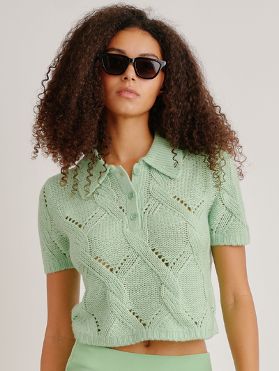Cadence Shrunken Cable Polo in Lime