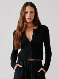 Charlotte Slim Crewneck Cardigan in Black