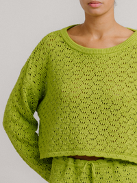 Rosie Cropped Boatneck Pullover in Chartreuse