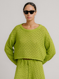 Rosie Cropped Boatneck Pullover in Chartreuse
