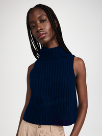 Saige Cropped Turtleneck in Midnight Navy