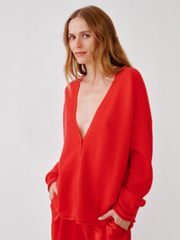 Samson Relaxed Saddle Raglan Cardigan in Scarlet