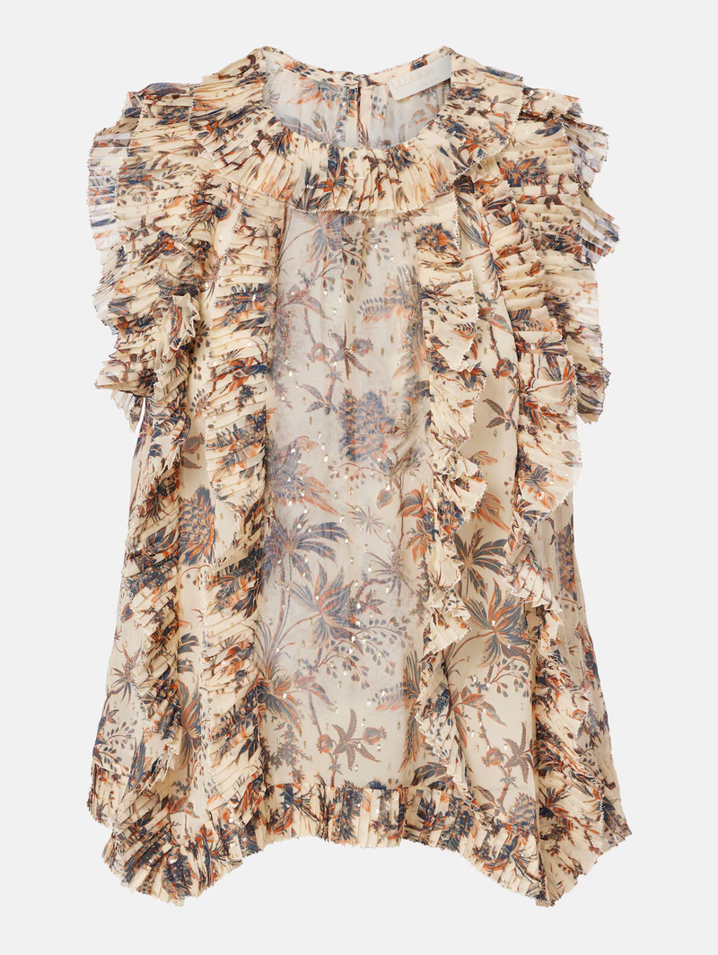 Sabra Sleeveless Cascading Ruffle Top