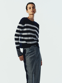 SAINT ART Odette Striped Knit Sweater in NAVY/SKY BLUE – Image 4