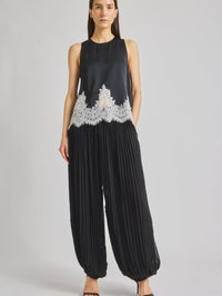 SAINT ART Ronan Pleated Chiffon Pant in Black - 1