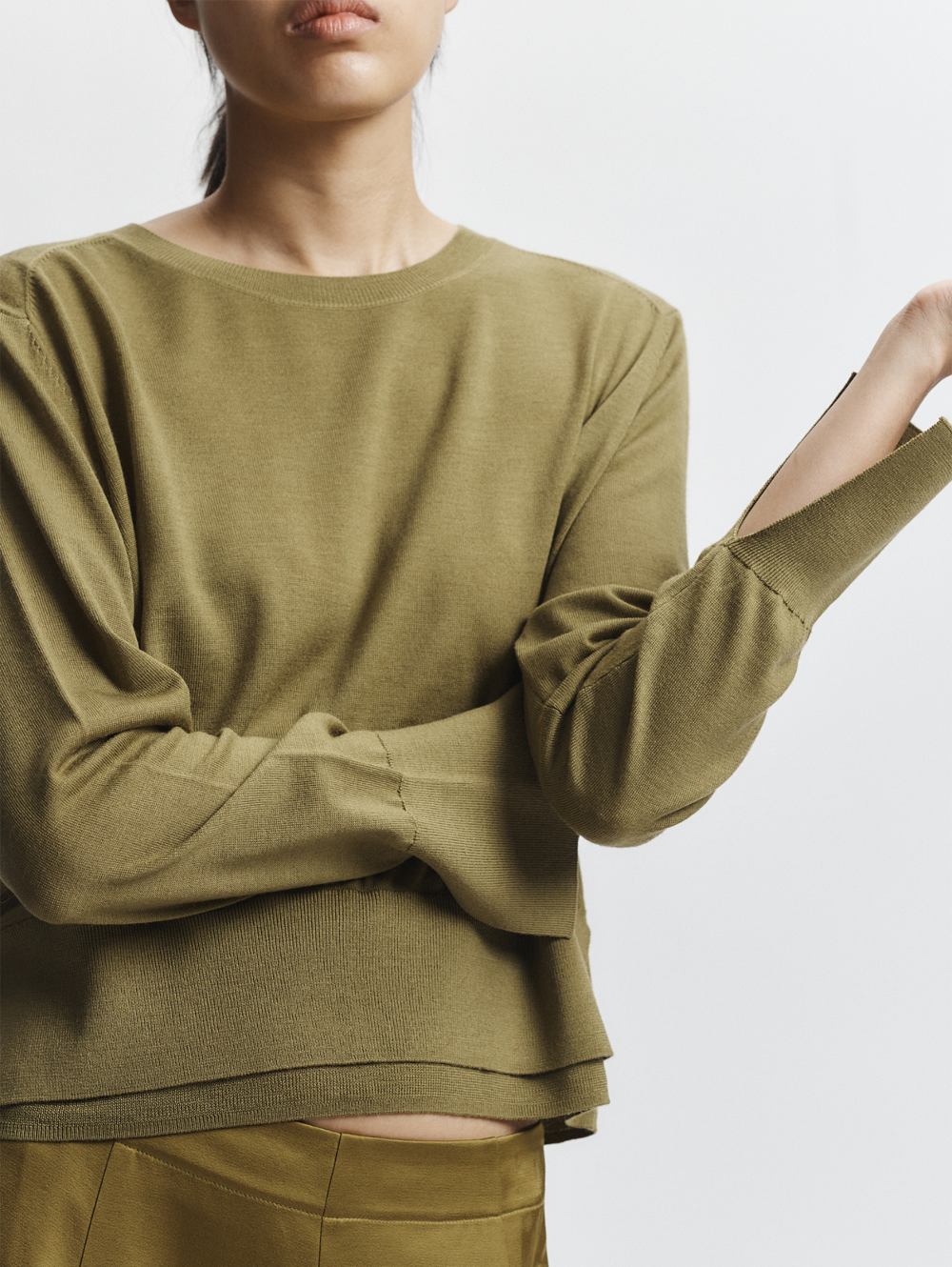Elodie Layered Crewneck Knit in Chartreuse