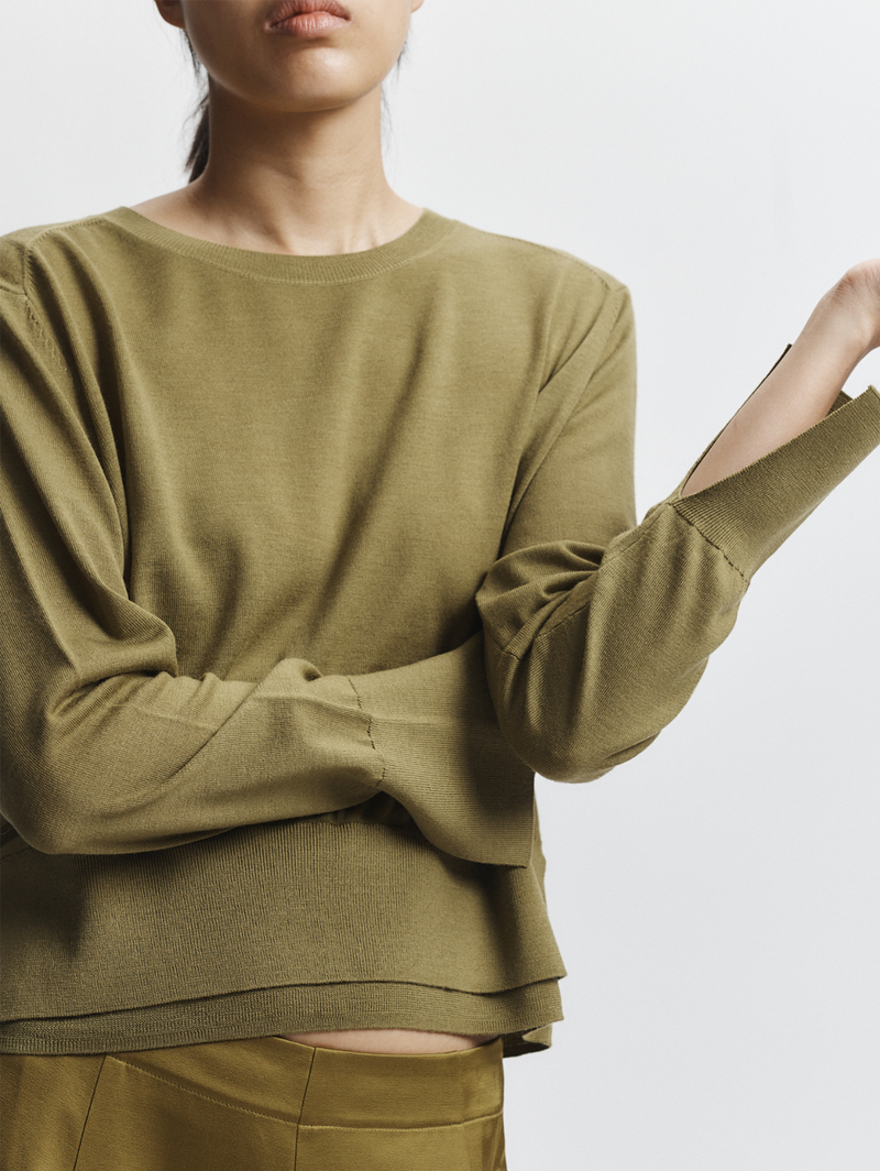Elodie Layered Crewneck Knit in Chartreuse