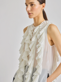 Neo Organza Pleated Top in Ivory