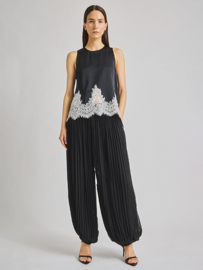 Ronan Pleated Chiffon Pant in Black
