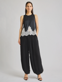Ronan Pleated Chiffon Pant in Black