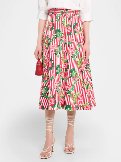 Kali C Midi Skirt in Pivoines Stripe
