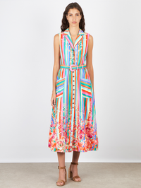 SALONI Kirat Belted Midi Dress in Rainbow Meadow in RAINBOW MEADOW – Image 1