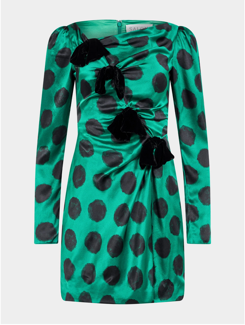 Kelly Mini B Dress in Emerald Giant Polka