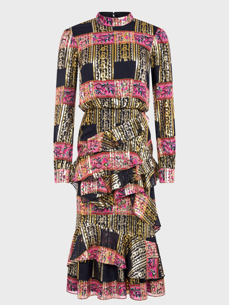 Isa Ruffle Dress in Budapest Lineae