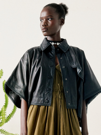 Vontel Onxy Black Leather Cape