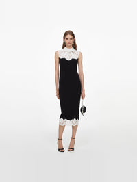 SELF-PORTRAIT Black Contrast Lace Bodice Midi Dress – Image 1