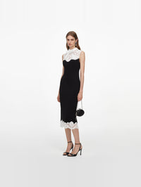 SELF-PORTRAIT Black Contrast Lace Bodice Midi Dress – Image 2