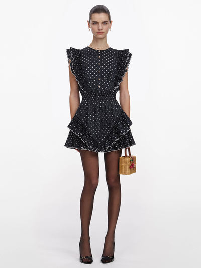 Black Polka Dot Frill Mini Dress