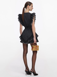 Black Polka Dot Frill Mini Dress by SELF-PORTRAIT - View 2
