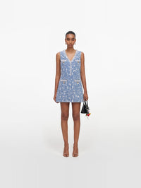 SELF-PORTRAIT Blue Textured Denim Mini Dress – Image 1