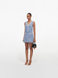 SELF-PORTRAIT Blue Textured Denim Mini Dress – Image 2