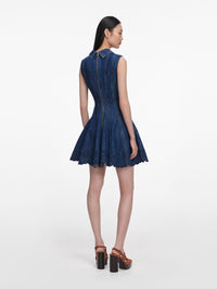 SELF-PORTRAIT Denim Broderie Mini Dress in Blue in Blue – Image 2
