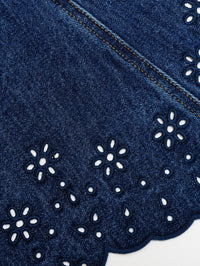 SELF-PORTRAIT Denim Broderie Mini Dress in Blue in Blue – Image 4