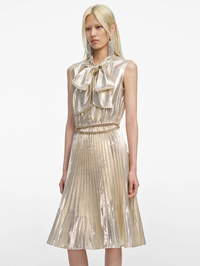 Gold Metallic Sleeveless Midi Dress by SELF-PORTRAIT - View 4