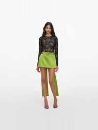 SELF-PORTRAIT Green Satin Bow Mini Skirt – Image 1