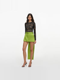 SELF-PORTRAIT Green Satin Bow Mini Skirt – Image 2