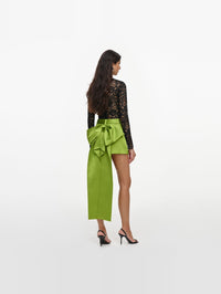 SELF-PORTRAIT Green Satin Bow Mini Skirt – Image 3