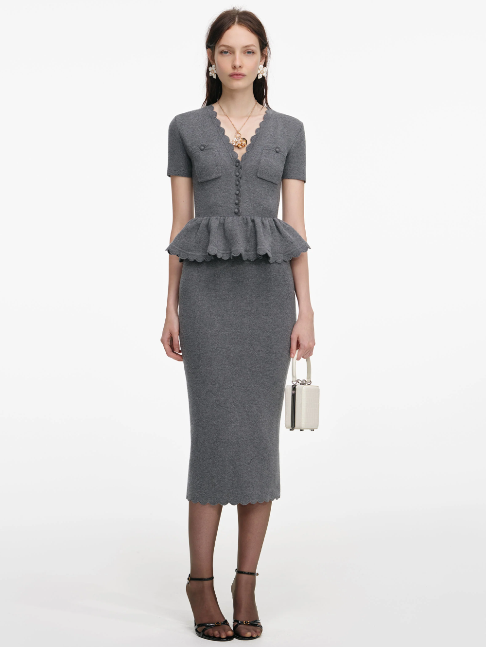 knit peplum dress Noemi Knit Peplum Mini Dress  Blush Pink Contrast Collar L