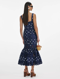 Navy Polka Dot Linen Midi Dress by SELF-PORTRAIT - View 2