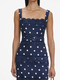Navy Polka Dot Linen Midi Dress by SELF-PORTRAIT - View 4
